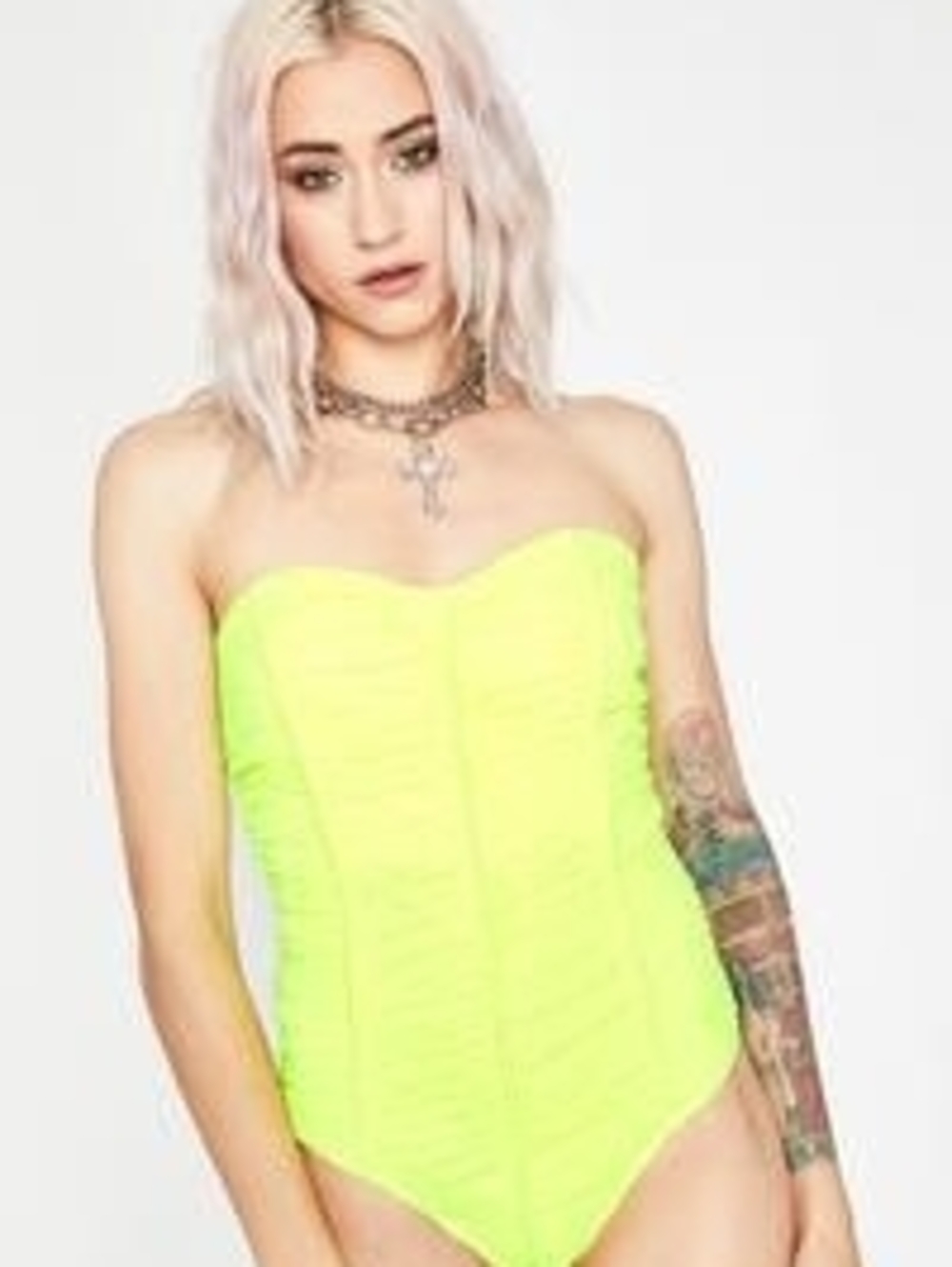 Neon Lime Strapless Bodysuit - Women Tops NEW